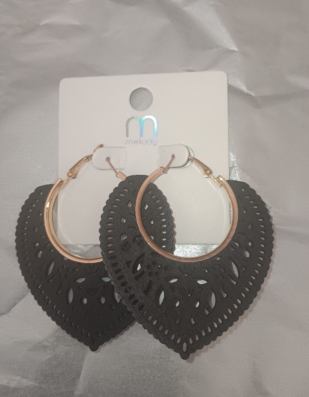 Rose Gold Hoop Earrings with Black Filigree Drops by Mudd